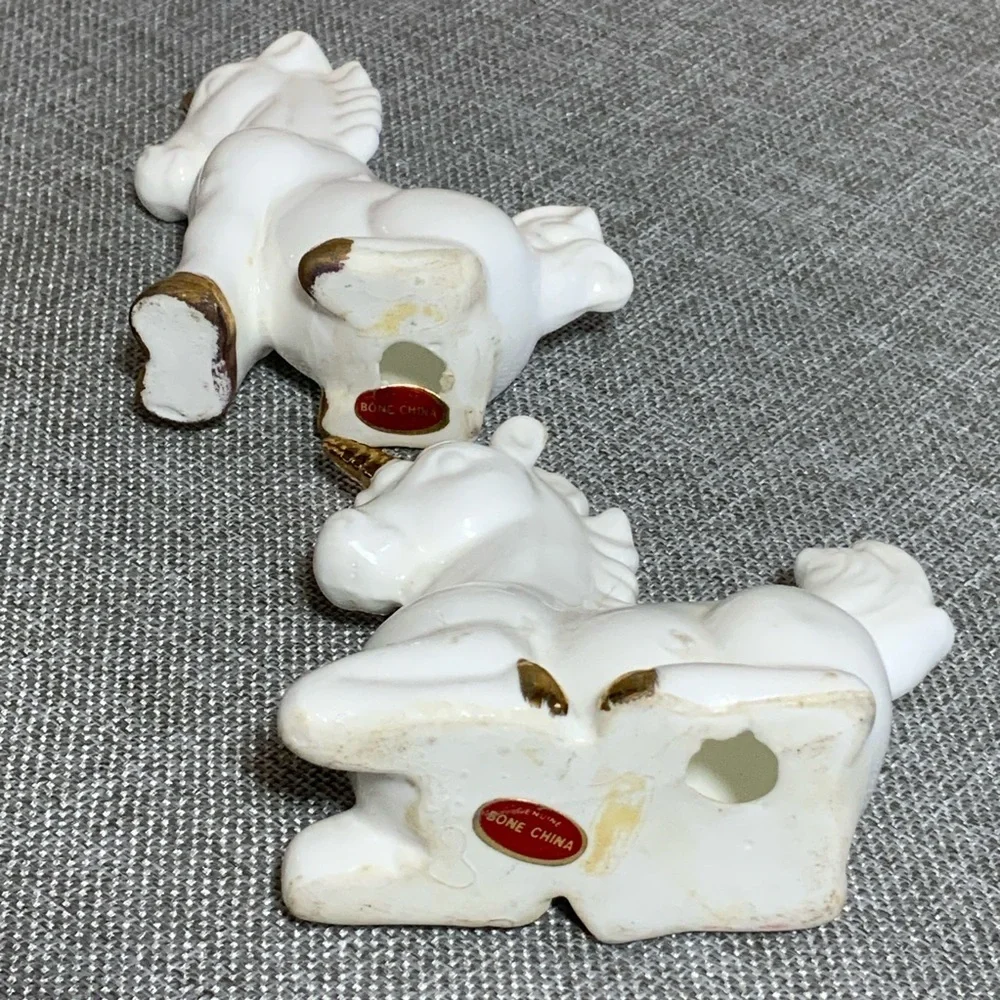 Porcelain unicorn figurine pair – vintage bone china Japan white & gold decor